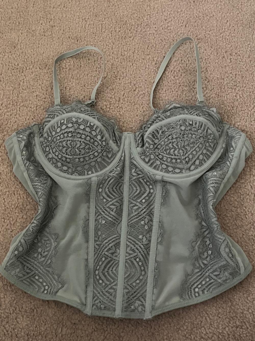 Garage Sage Green Lace Bustier Top